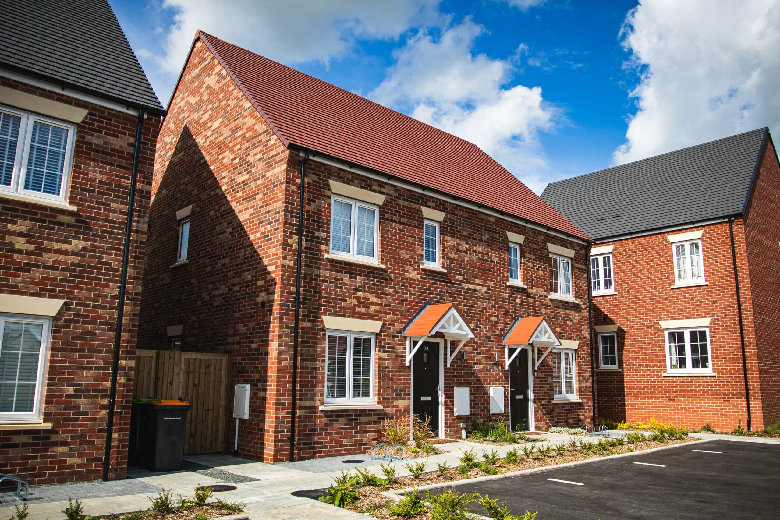 Modern brick houses with blue sky